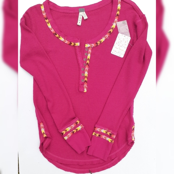 Free People "Rainbow" Embroidered Thermal Top - Picture 3 of 8